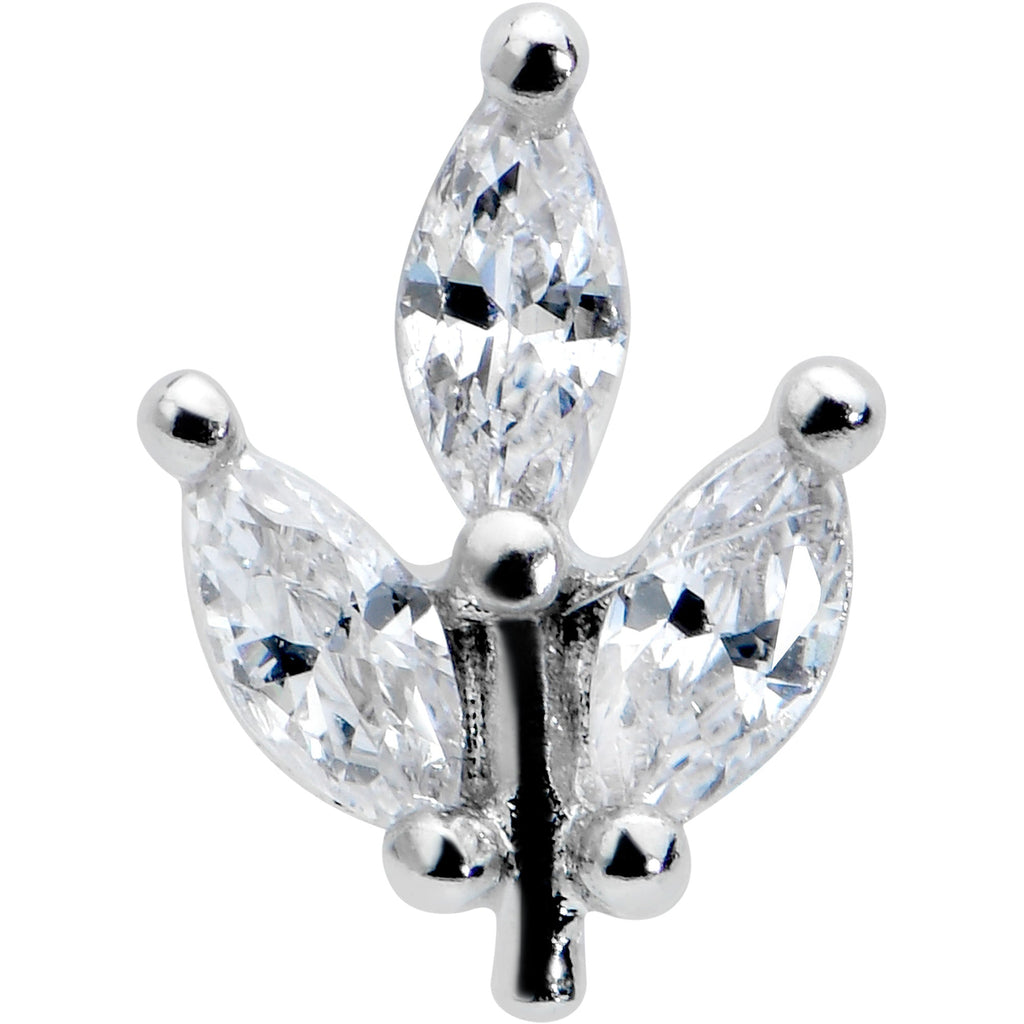 16G 5/16 Clear CZ Gem Threadless Leaves Labret Monroe Tragus