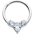 16G 3/8 Clear CZ Gem Triple Elegance Hinged Segment Ring
