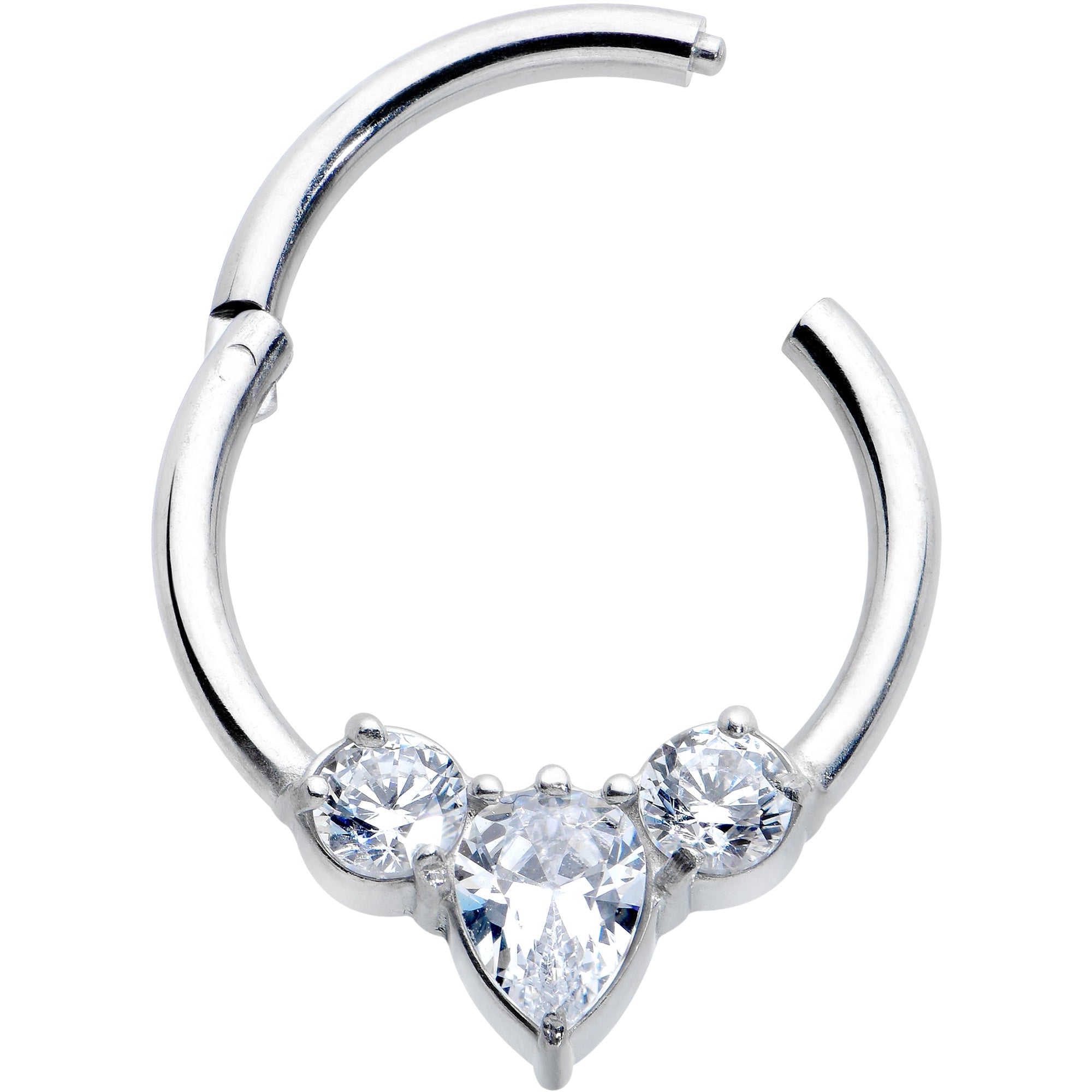 16G 3/8 Clear CZ Gem Triple Elegance Hinged Segment Ring