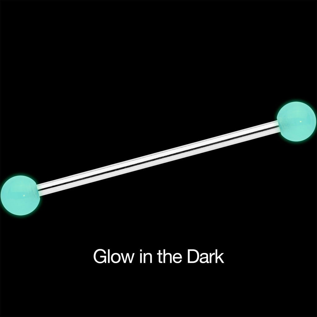 14G Baby Blue UV Glow Ends Industrial Barbell 31mm