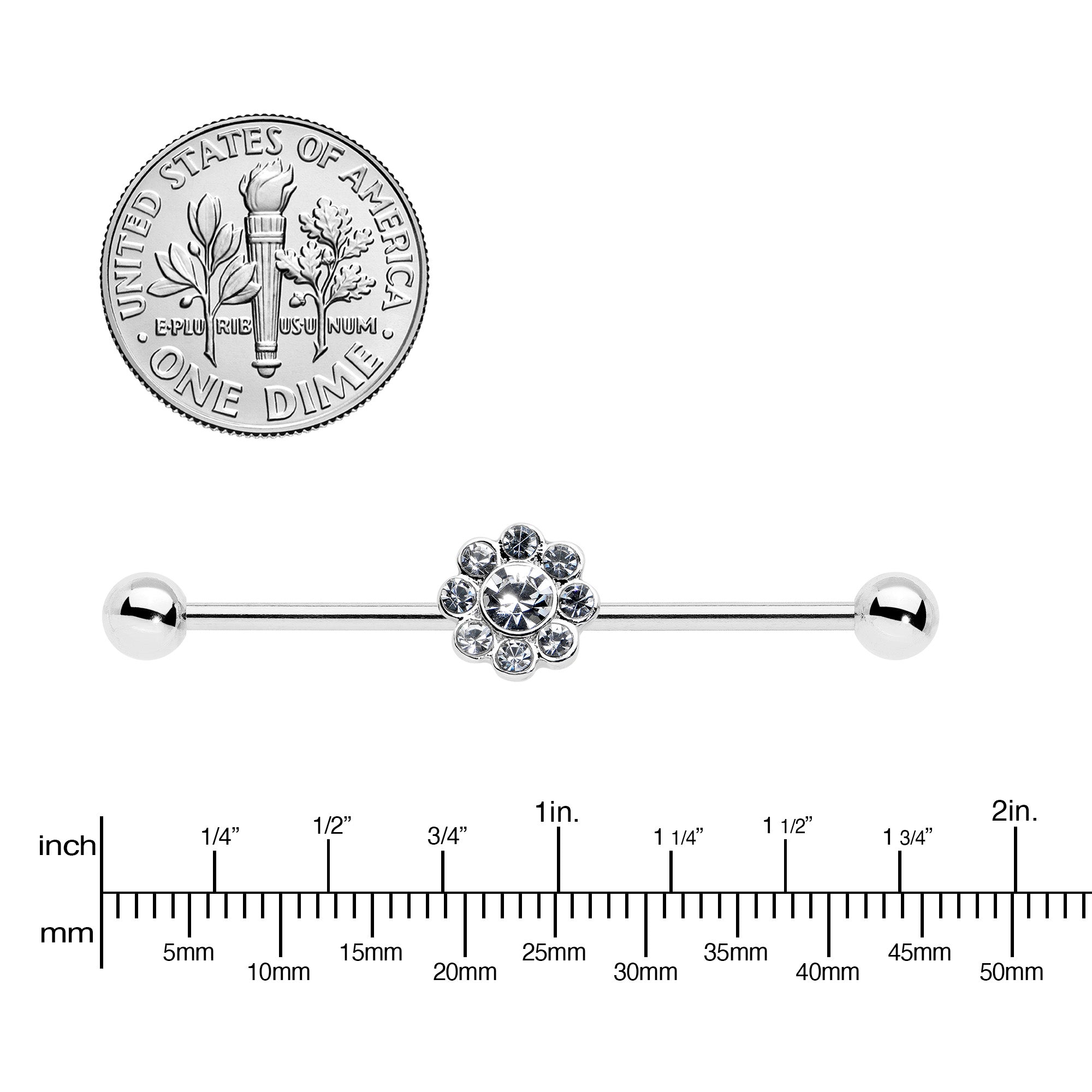 14G Clear Gem Whimsy Flower Industrial Barbell 38mm