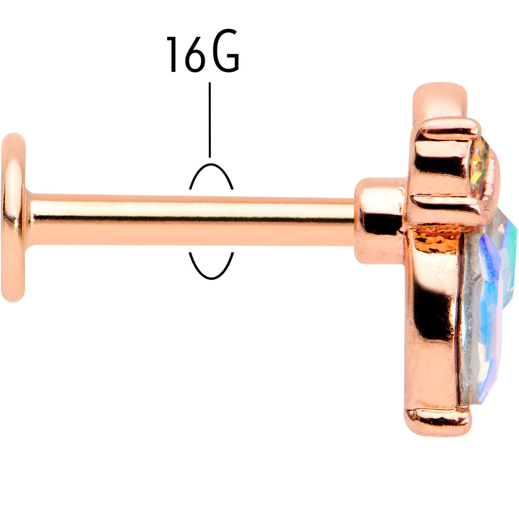 16G 5/16 Aurora CZ Gem Rosy Tone Fleur de Lis Butterfly Labret Monroe Tragus