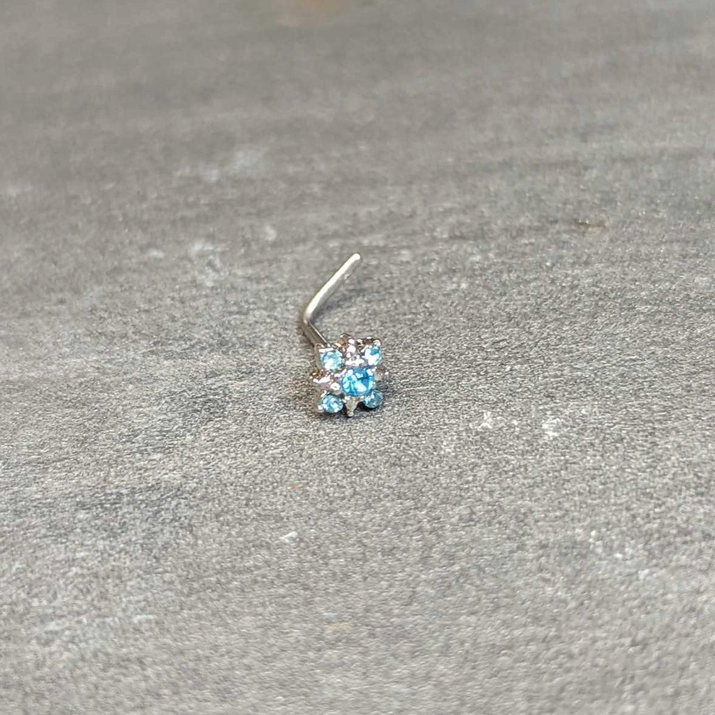 20G 7mm Blue Clear Gem Stylish Snowflake L Shape Nose Ring