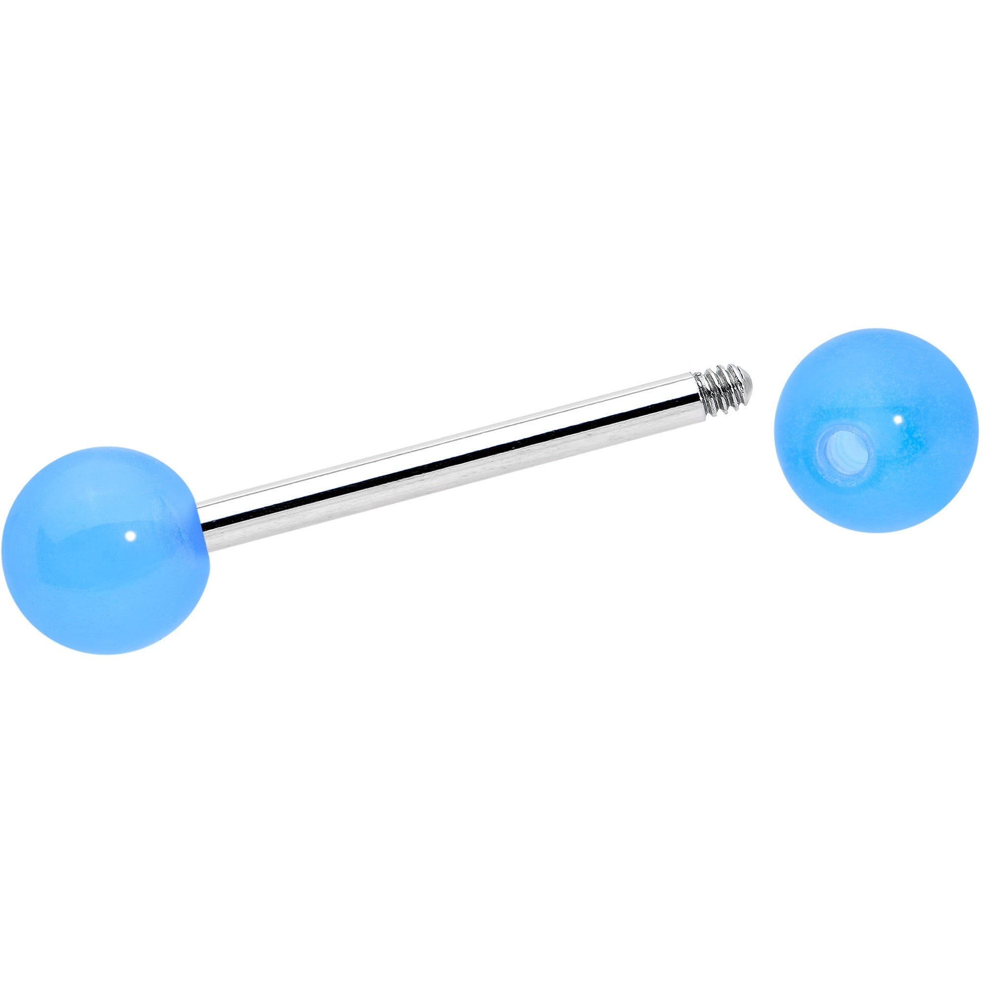 Light Blue Acrylic UV Glow Ends Barbell Tongue Ring