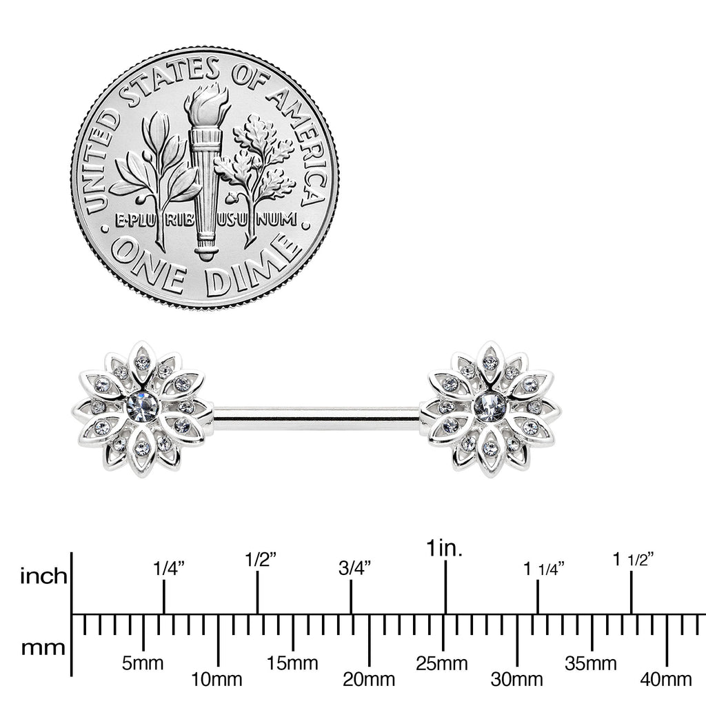 14G 9/16 Clear Gem Rococo Starry Flower Barbell Nipple Ring Set