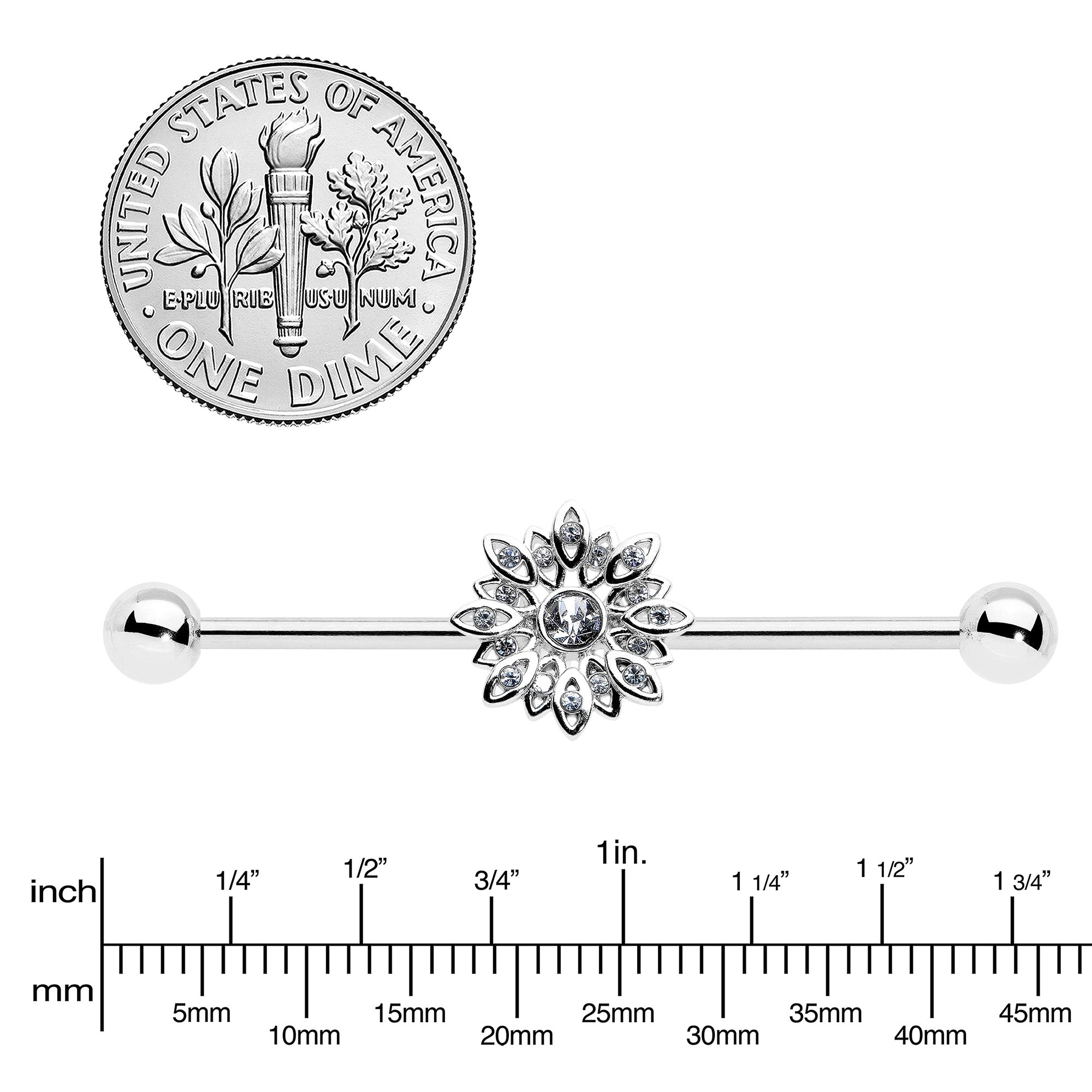 14G Clear Gem Starry Flower Industrial Barbell 38mm