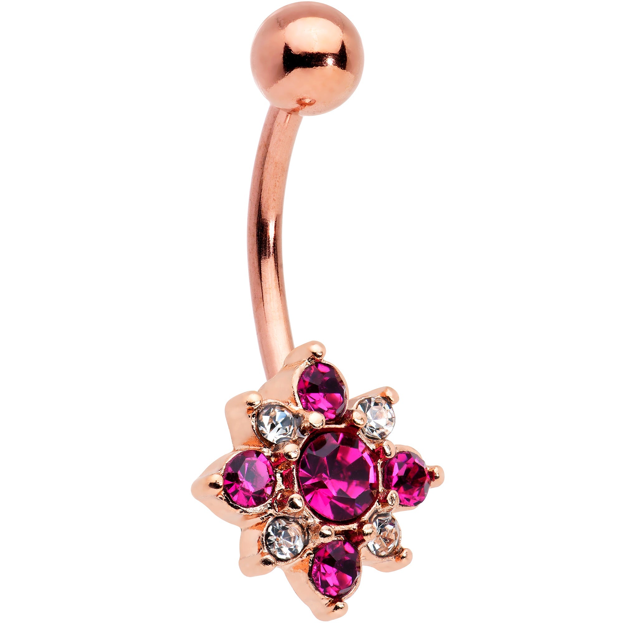 Pink Clear Gem Rose Gold Tone Rococo Star Belly Ring