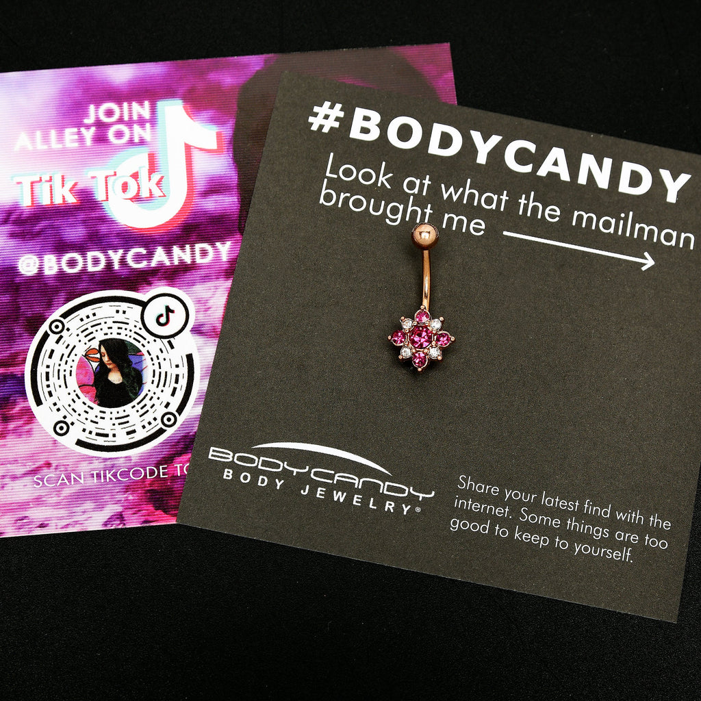 Pink Clear Gem Rose Gold Tone Rococo Star Belly Ring
