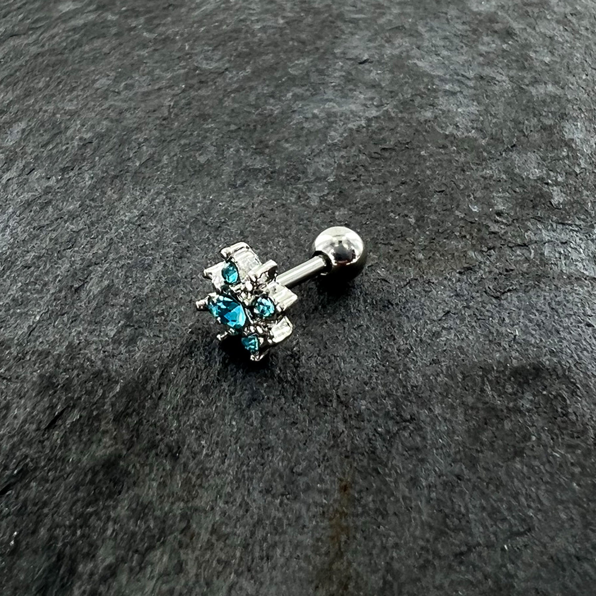 16G 1/4 Blue Gem Stylish Snowflake Cartilage Tragus Earring