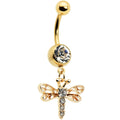 Clear Gem Gold Tone Flying Dragonfly Dangle Belly Ring
