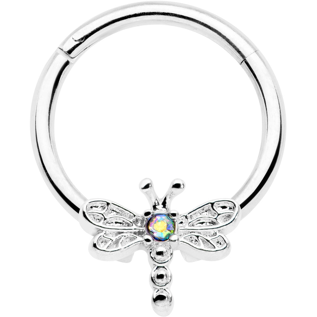 16G 3/8 Aurora Gem Dragonfly Flying Hinged Segment Ring