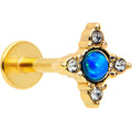 16G 5/16 Blue Synthetic Opal Gold Hue Rhombus Labret Monroe Tragus