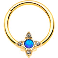16G 3/8 Blue Synthetic Opal Gold Hue Rhombus Hinged Segment Ring