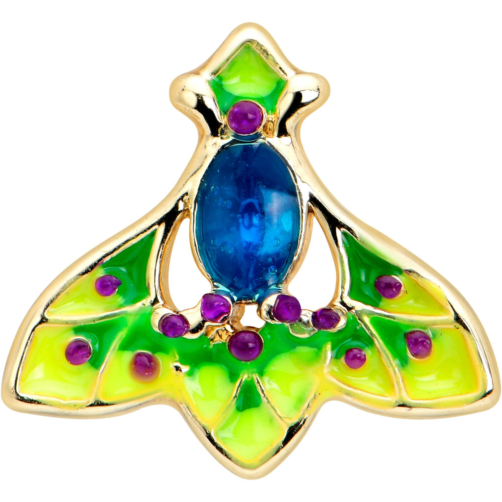 16G 1/4 Blue Gem Gold Tone Tropic Fan Cartilage Tragus Earring