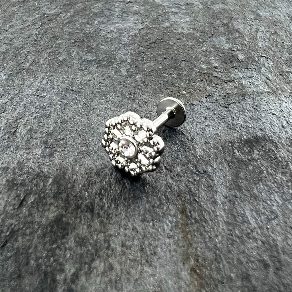16G 5/16 Clear Gem Baroque Fabulous Flower Labret Monroe Tragus