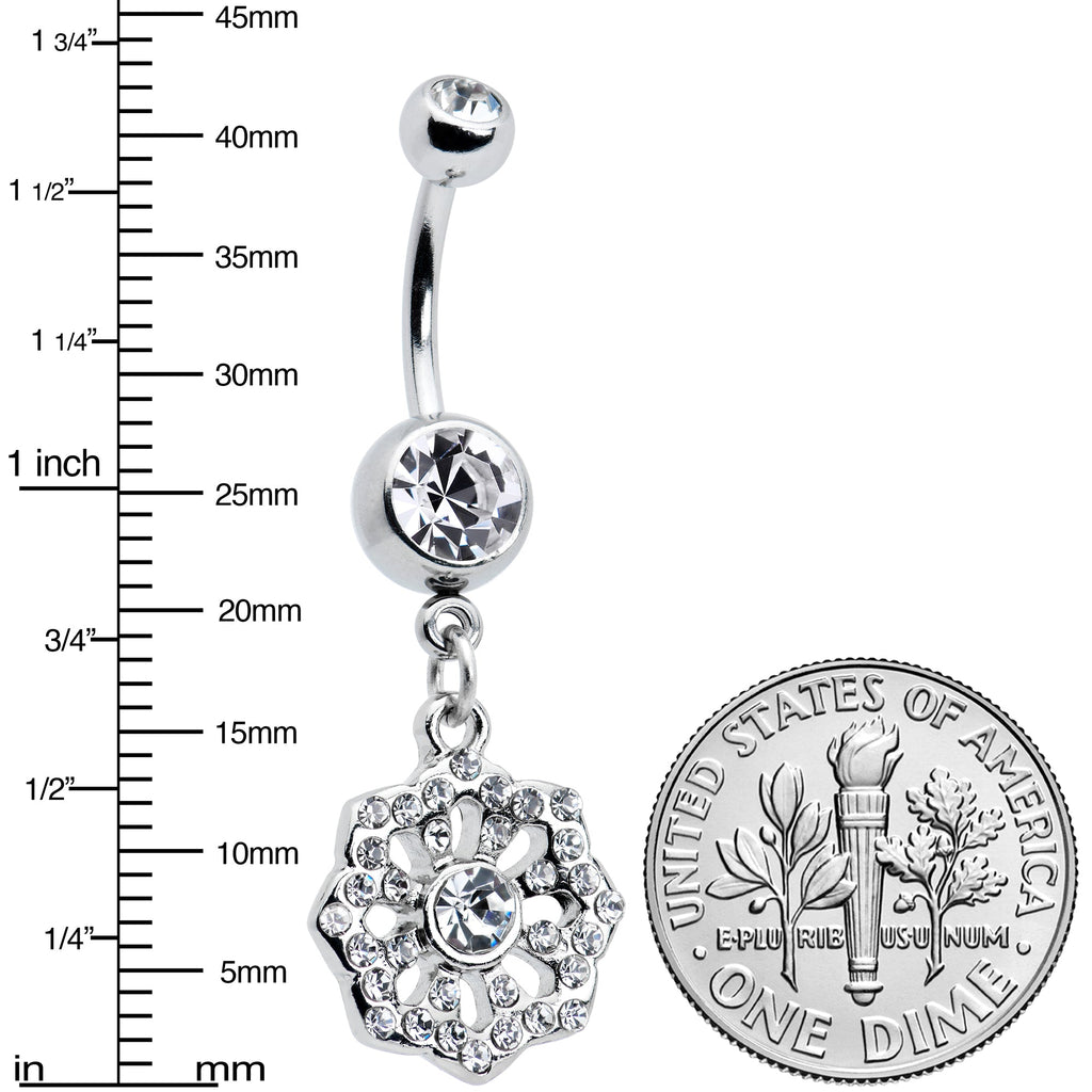 Clear Gem Baroque Fabulous Flower Dangle Belly Ring