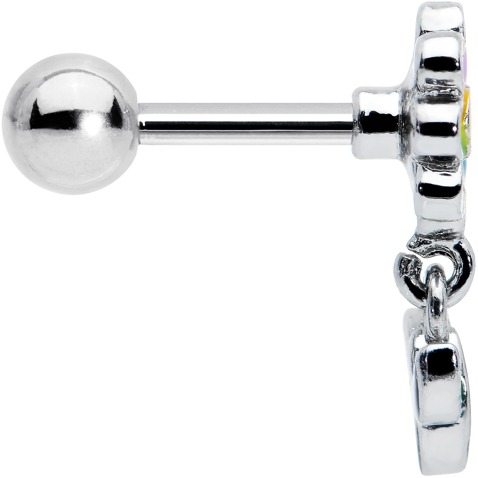 16G 1/4 Clear Gem Pride Rainbow Flower Dangle Cartilage Tragus