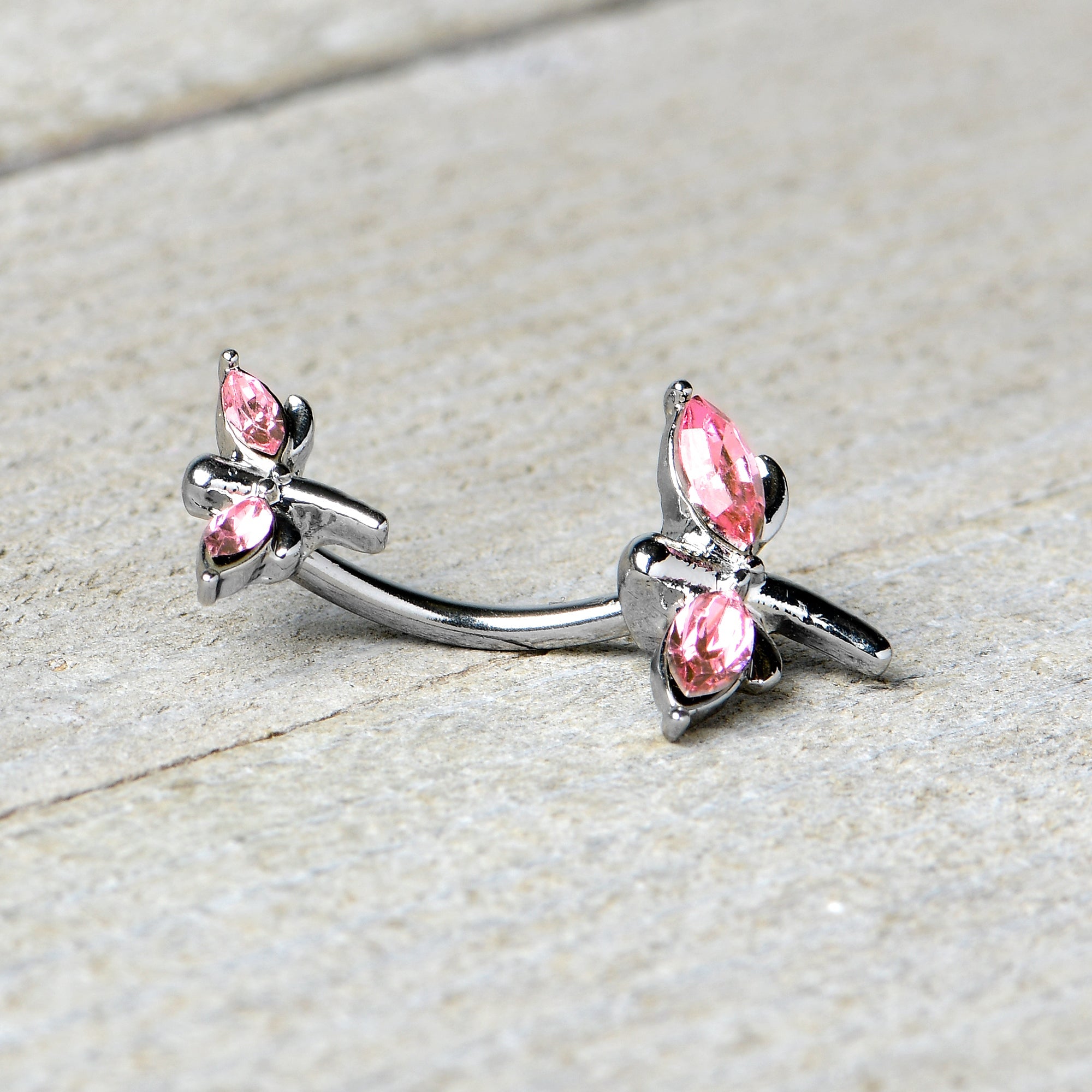 Pink Gem Simple Stylized Dragonfly Double Mount Belly Ring