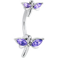 Purple Gem Simple Stylized Dragonfly Double Mount Belly Ring