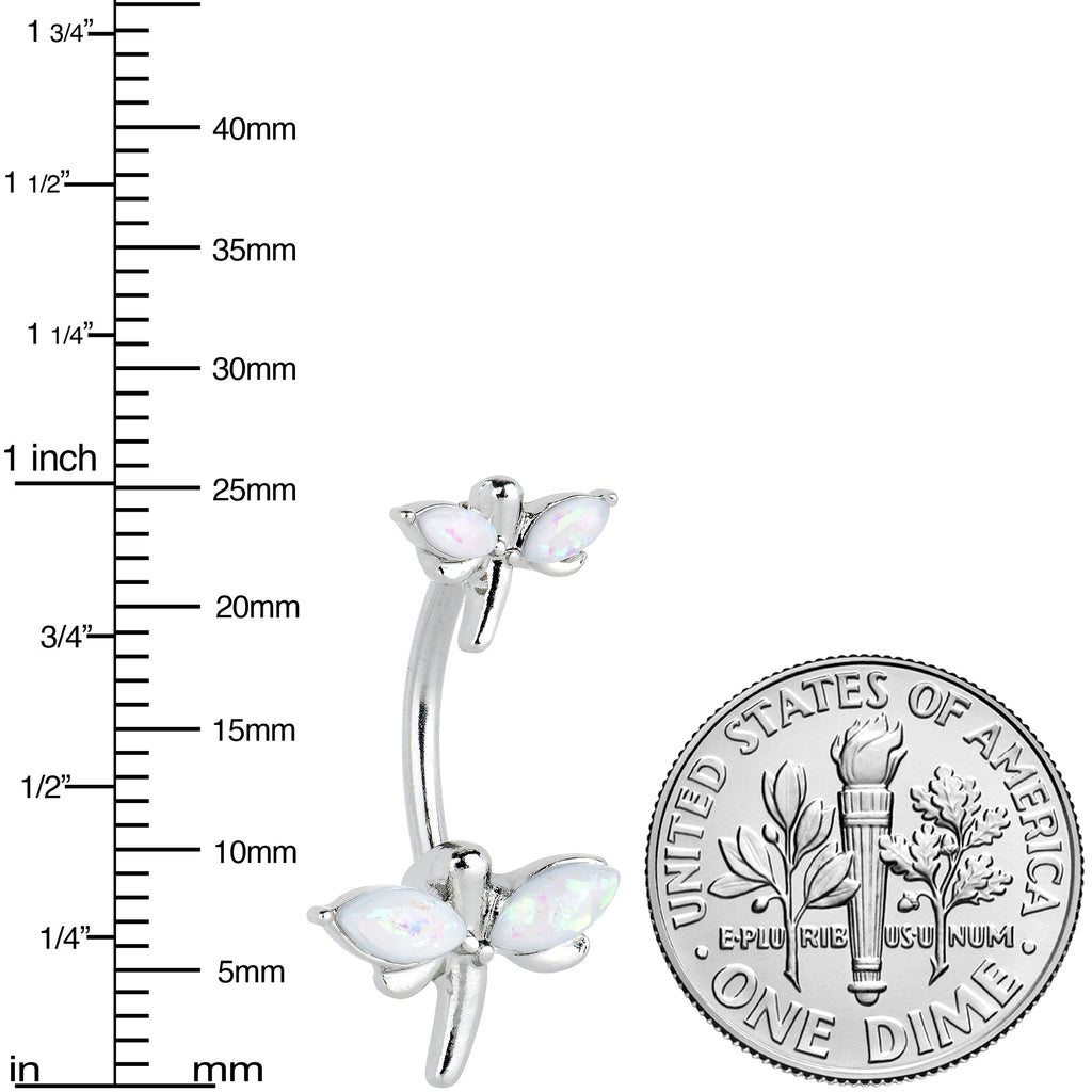 White Opalescent Simple Stylized Dragonfly Double Mount Belly Ring