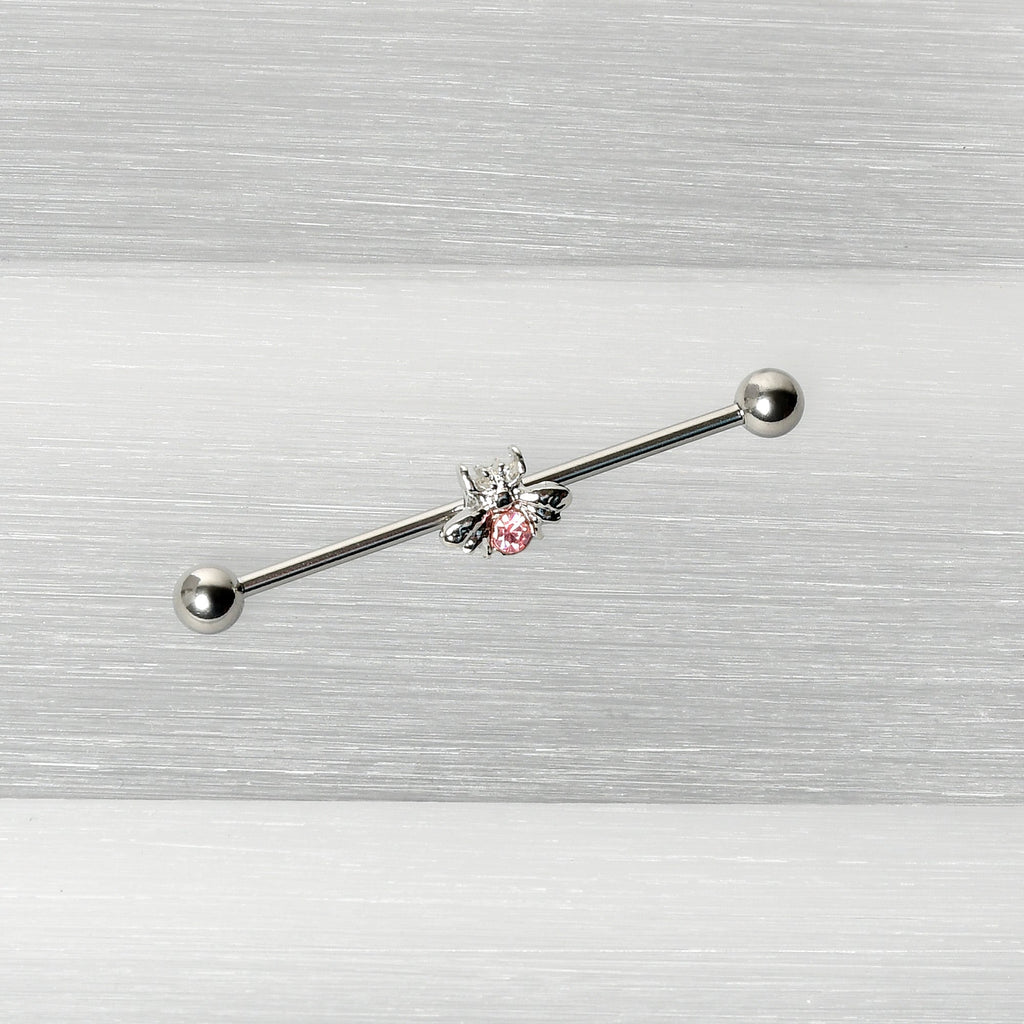 14G Pink Gem Bee Beautiful Insect Industrial Barbell 38mm