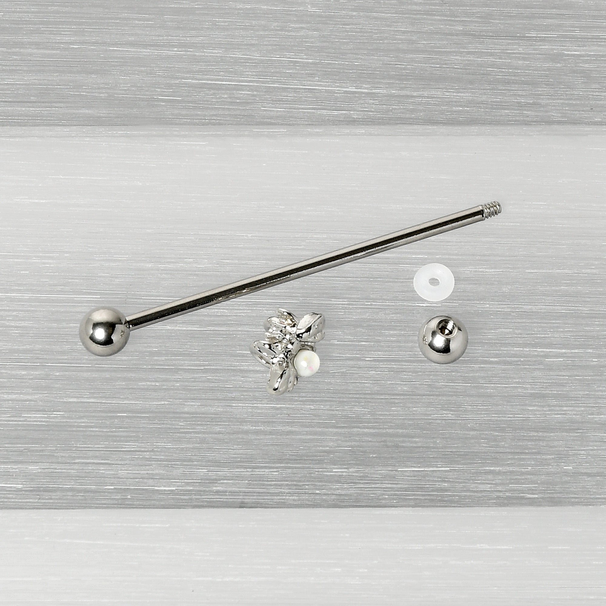 14G White Faux Opal Bee Beautiful Insect Industrial Barbell 38mm