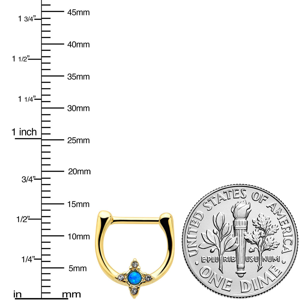 16G 5/16 Blue Synthetic Opal Gold Tone Rhombus Cartilage Clicker