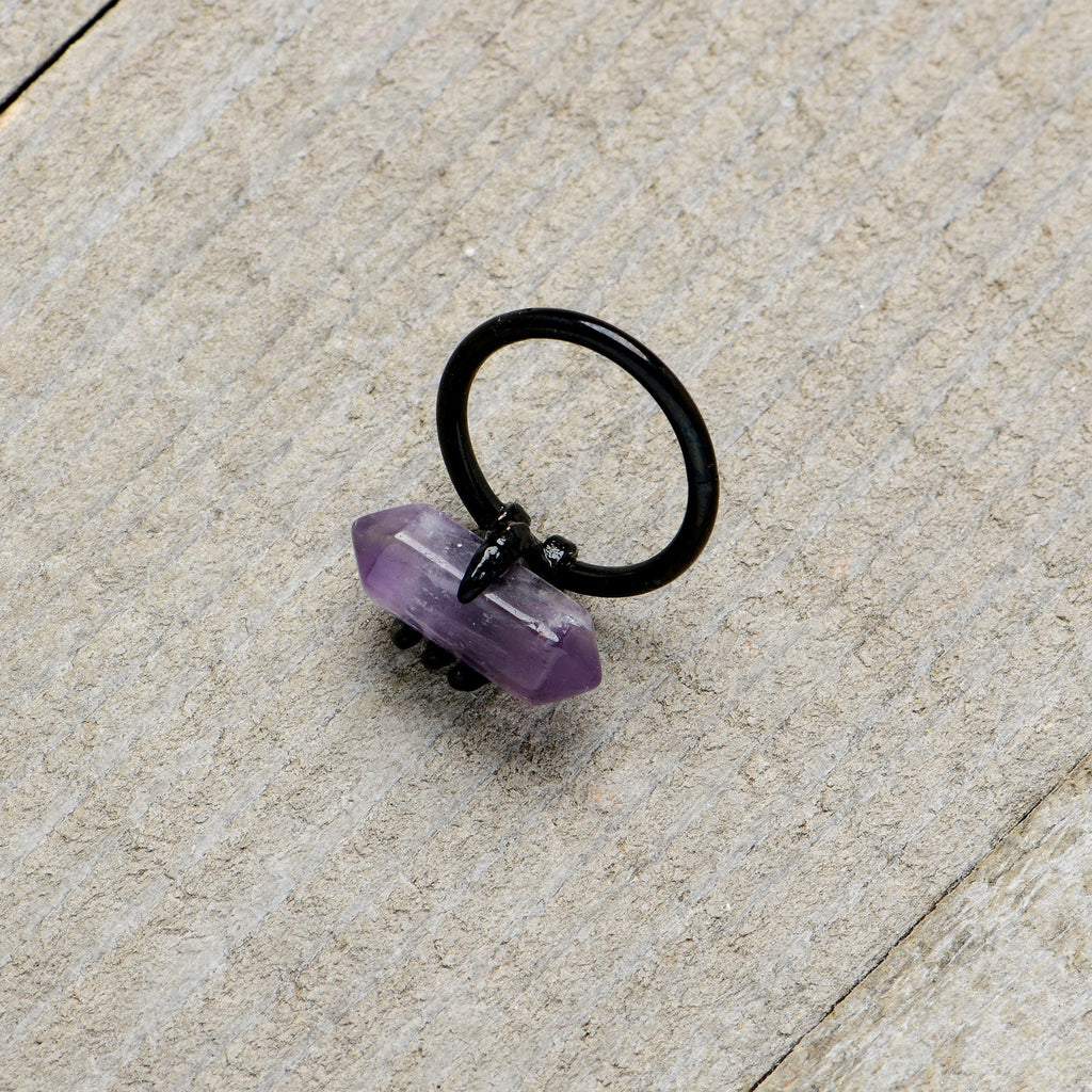 16G 3/8 Purple Amethyst Black Claw Obelisk Hinged Segment Ring