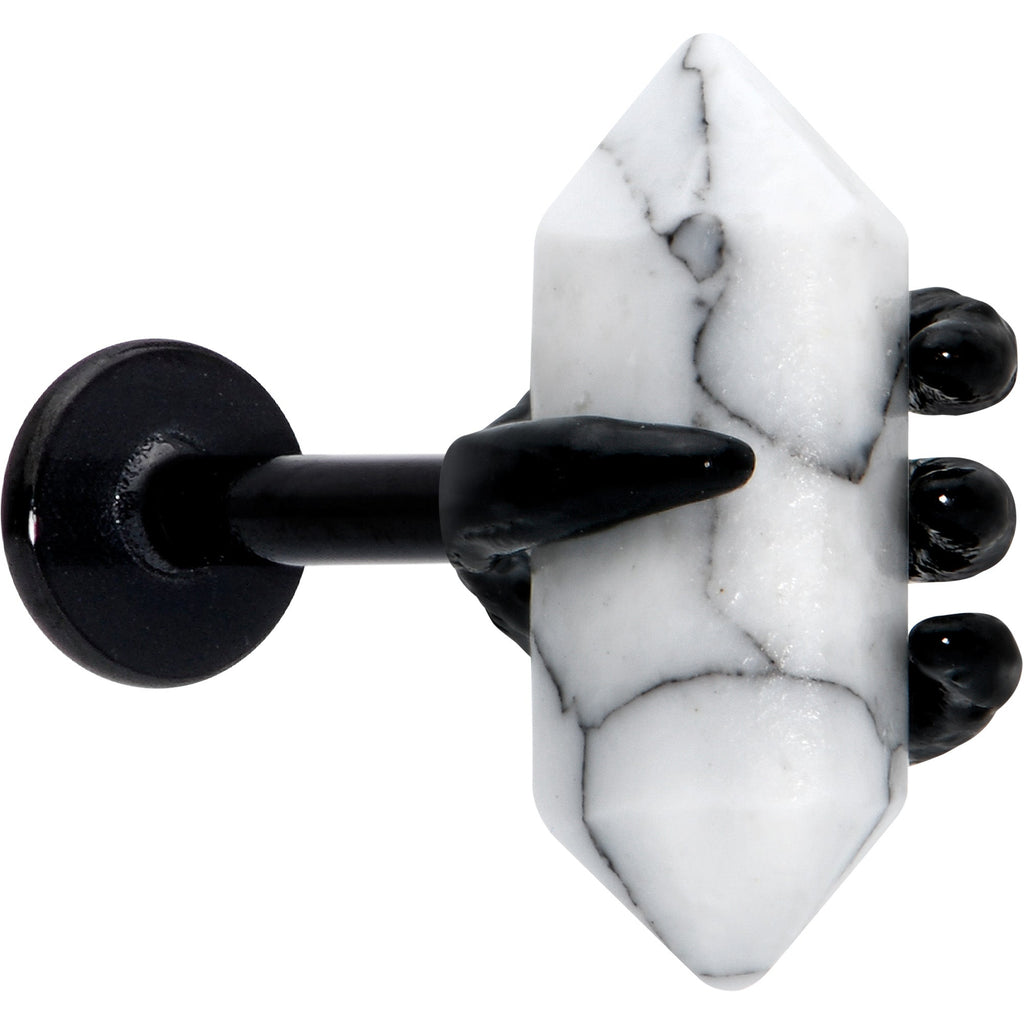 16G 5/16 White Howlite Black Claw Obelisk Labret Monroe Tragus
