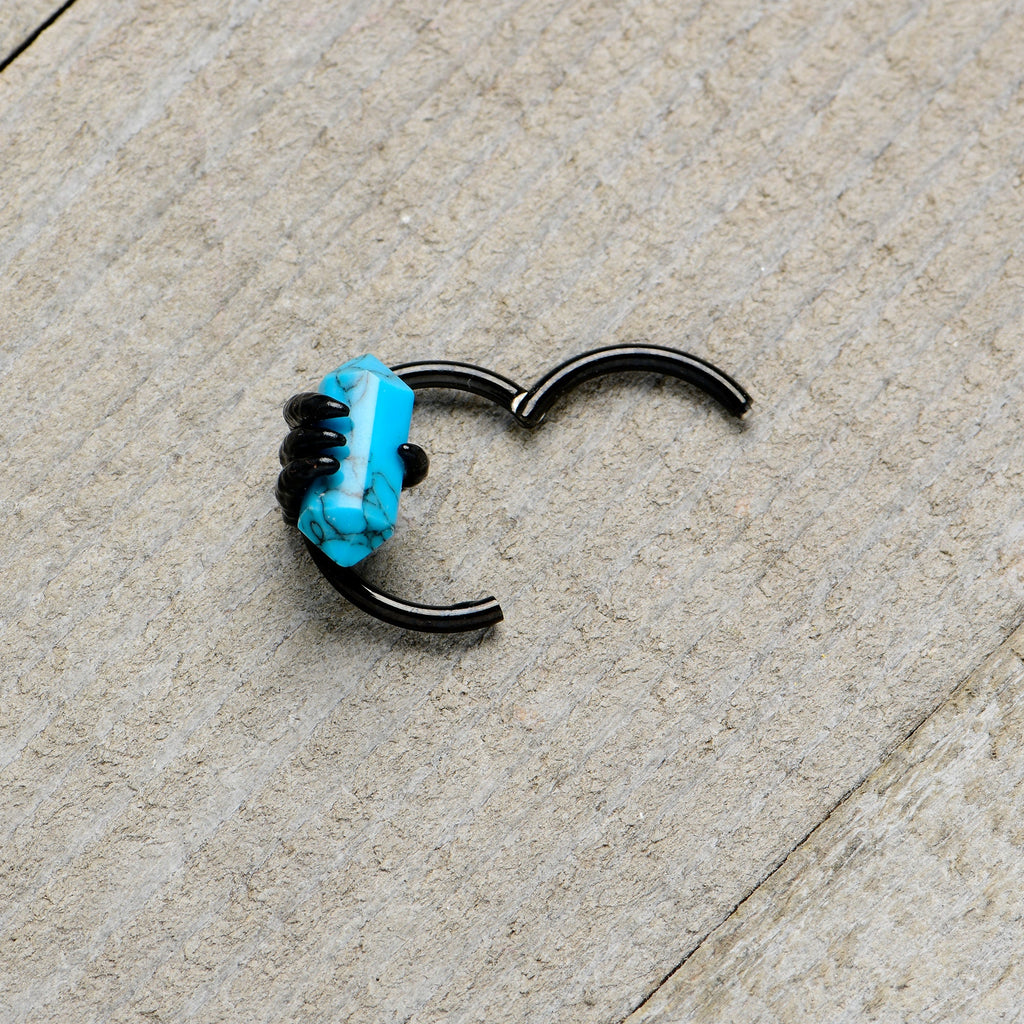 16G 3/8 Blue Turquoise Black Claw Obelisk Hinged Segment Ring
