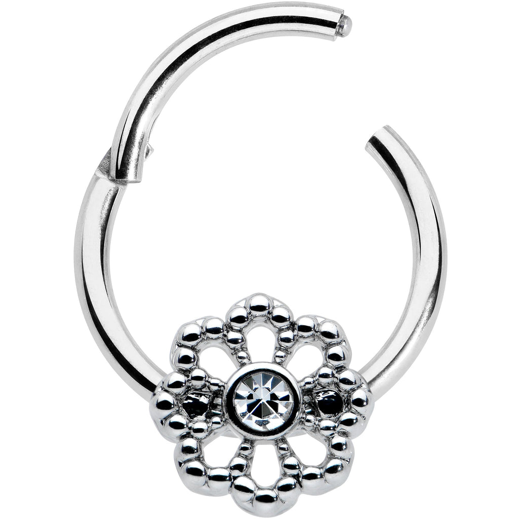 16G 3/8 Clear Gem Epic Fabulous Flower Hinged Segment Ring