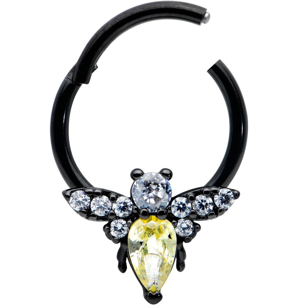 16G 3/8 Yellow Clear Gem Black Butterfly Hinged Segment Ring