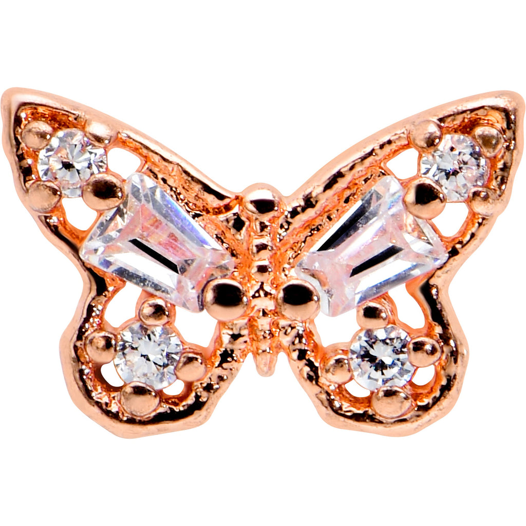 16G 1/4 Clear Gem Rosy Tone Opulent Butterfly Cartilage Earring