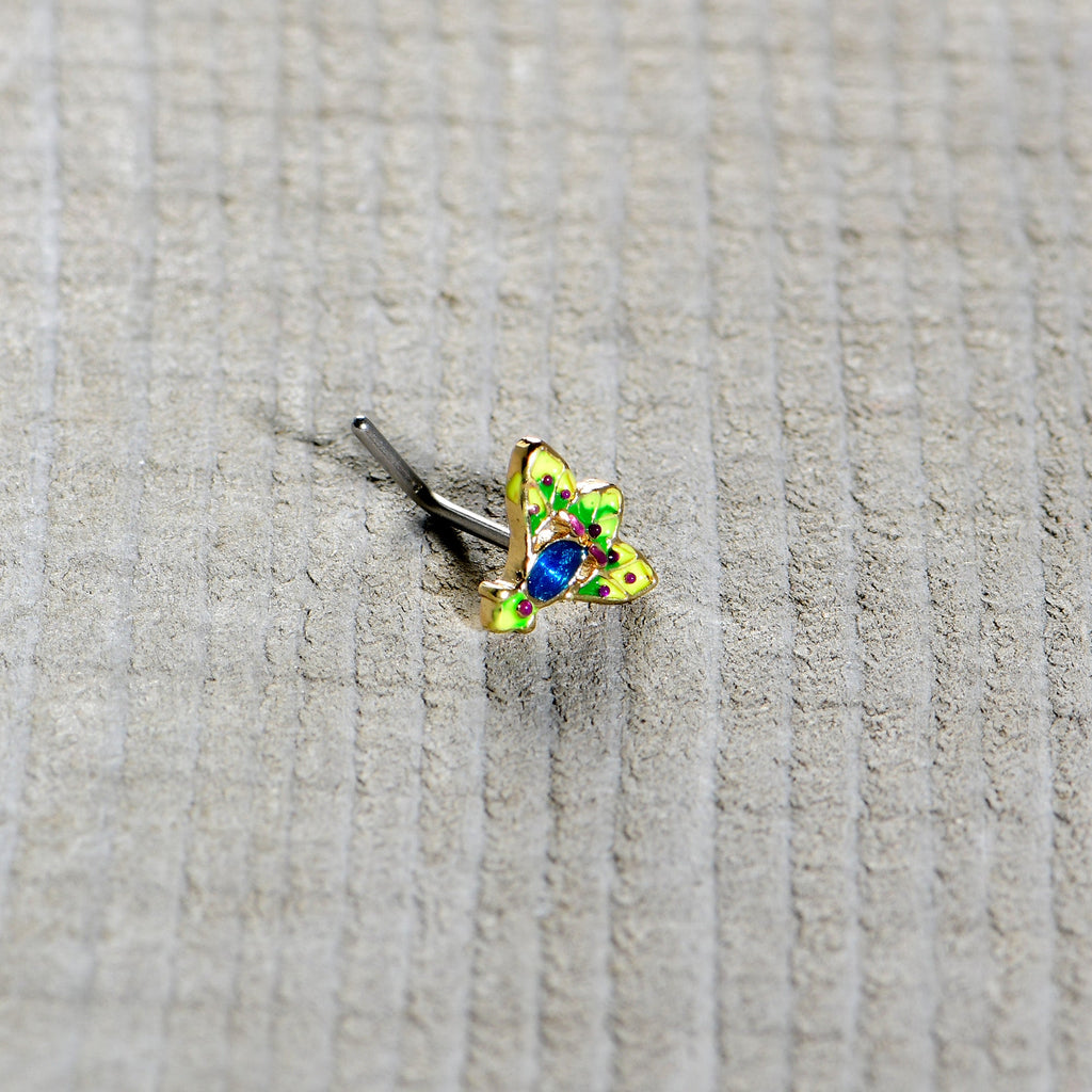 20G 7mm Blue Gem Tropic Fan L Shape Nose Ring