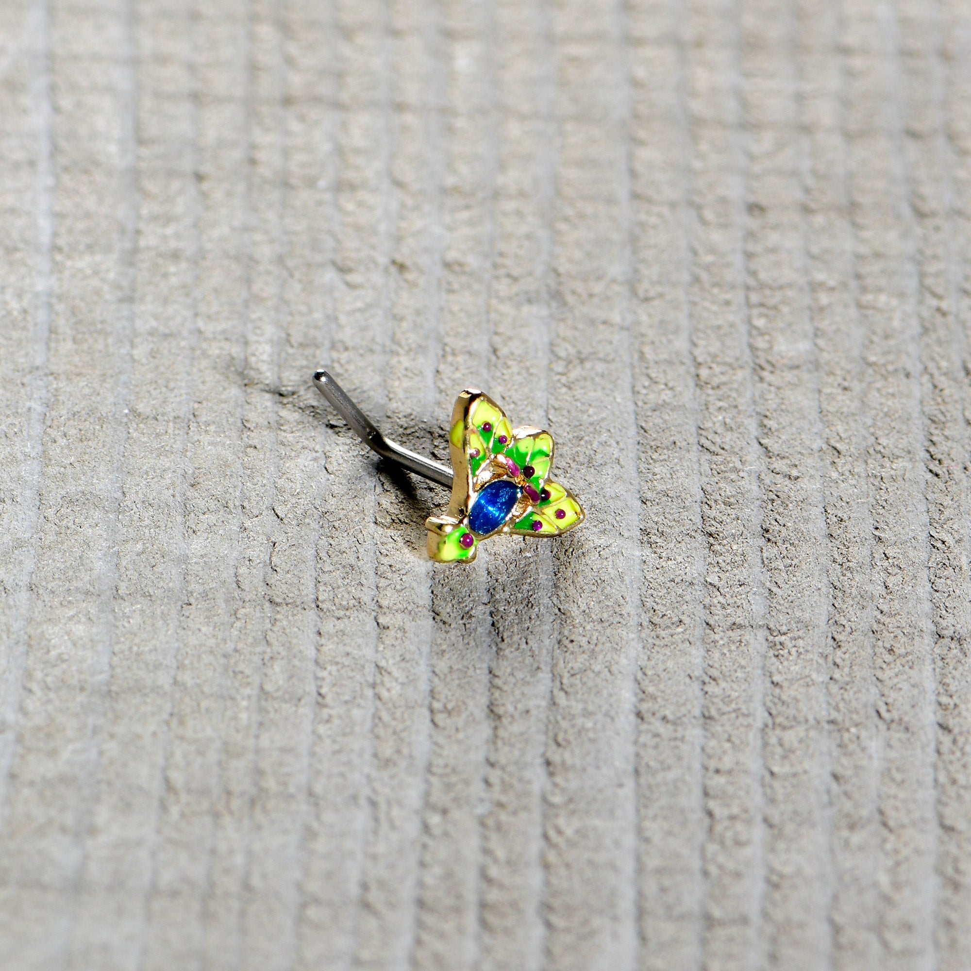 20G 7mm Blue Gem Tropic Fan L Shape Nose Ring