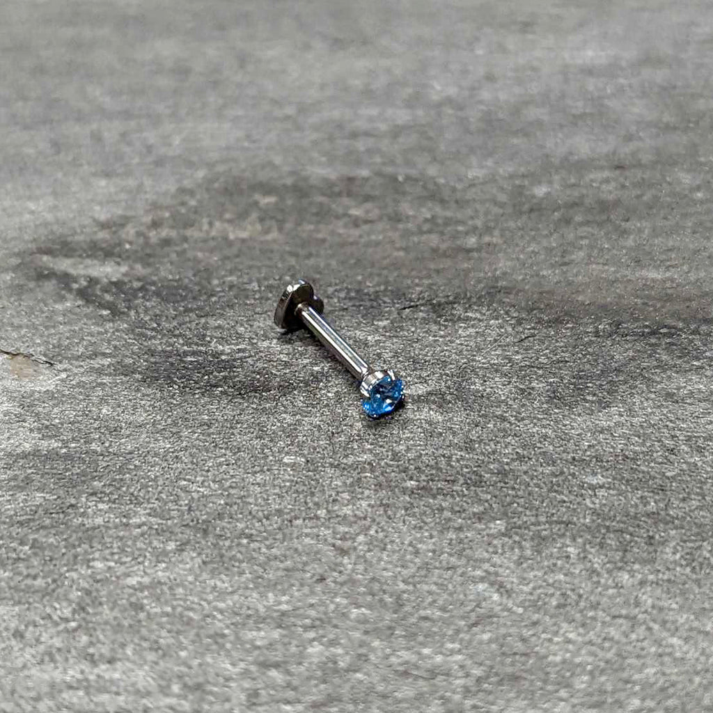 16G 5/16 Blue CZ ASTM F-136 Implant Grade Titanium Threadless Heart End Labret