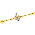 14G Blue Gem Gold Tone Texture Emblem Industrial Barbell 38mm