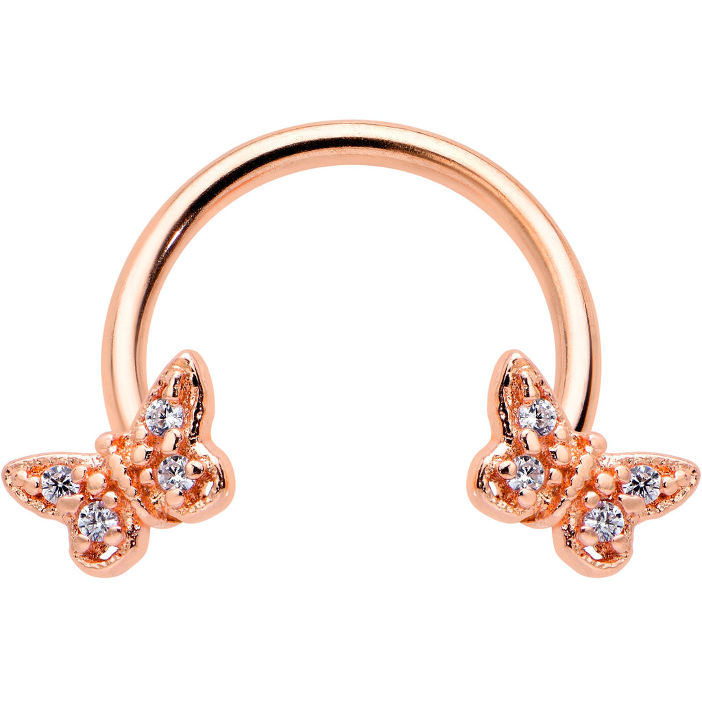 16G 3/8 Clear Gem Rosy Tone Butterfly Horseshoe Circular Barbell