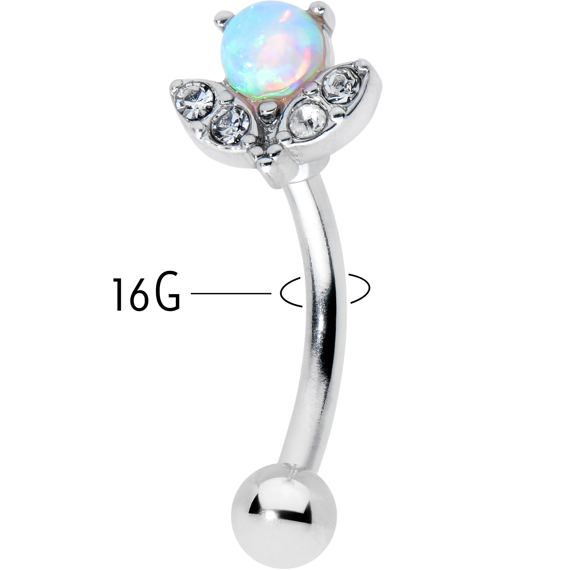 16G 5/16 White Synthetic Opal Style Flower Curved Eyebrow Ring