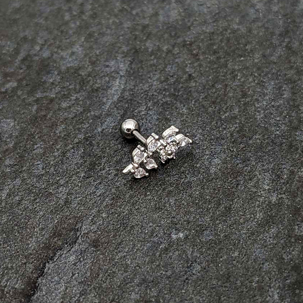 16G 1/4 Clear CZ Gem Flower And Vine Cartilage Tragus Earring
