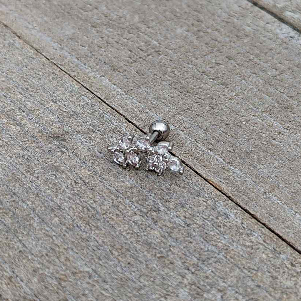 16G 1/4 Clear CZ Gem Flower And Vine Cartilage Tragus Earring