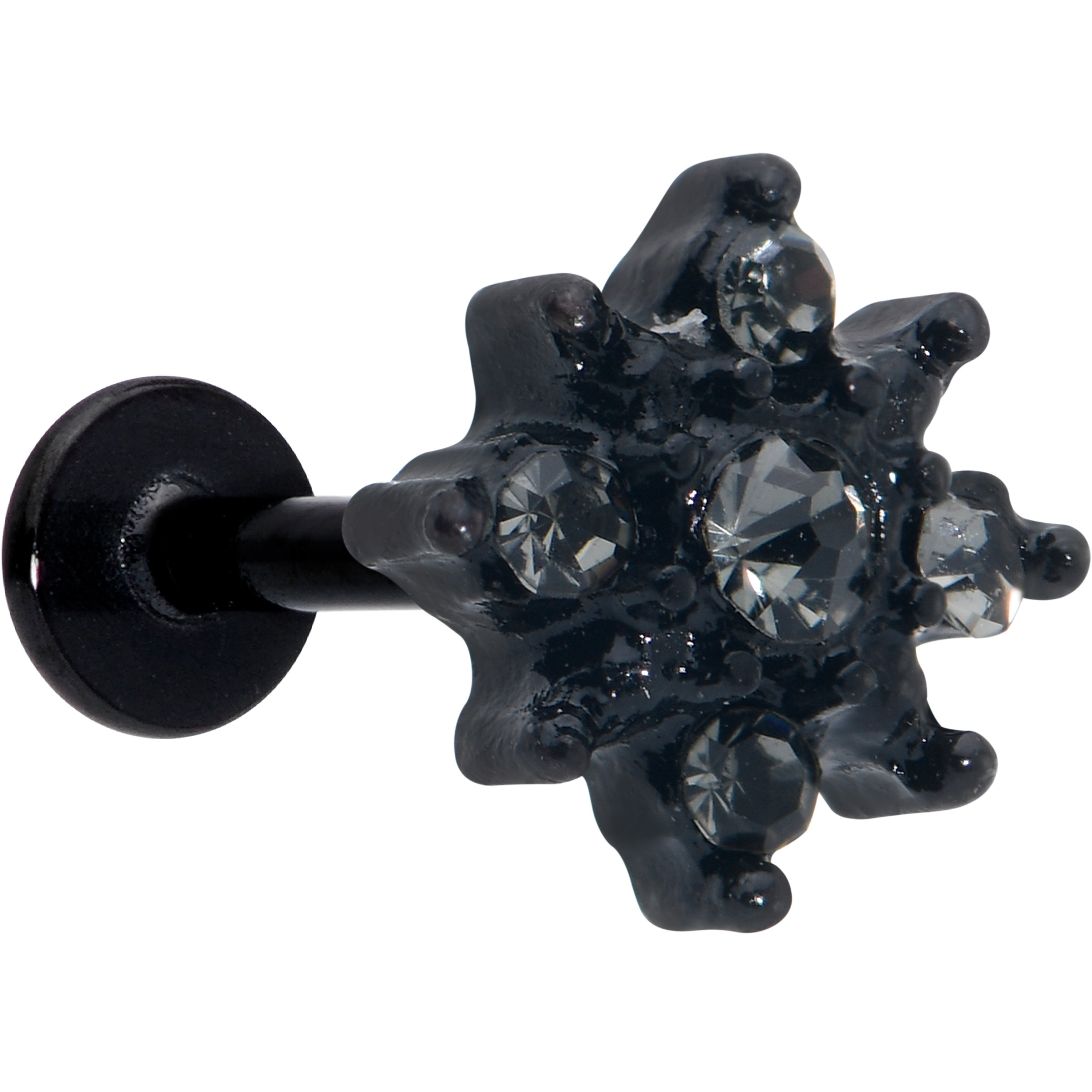 16G 5/16 Clear Gem Black Evening Flower Labret Monroe Tragus