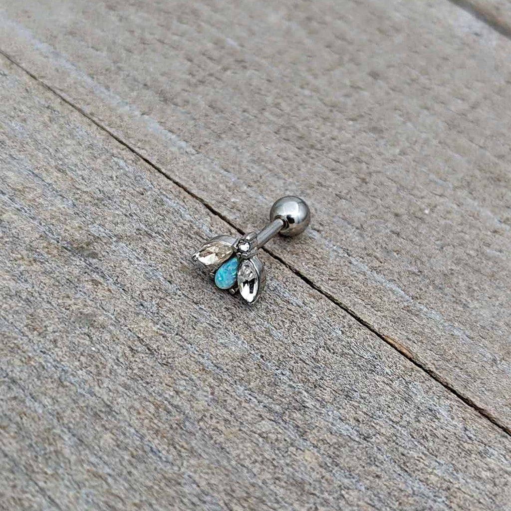 16G 1/4 White Synthetic Opal Flower Cartilage Tragus Earring