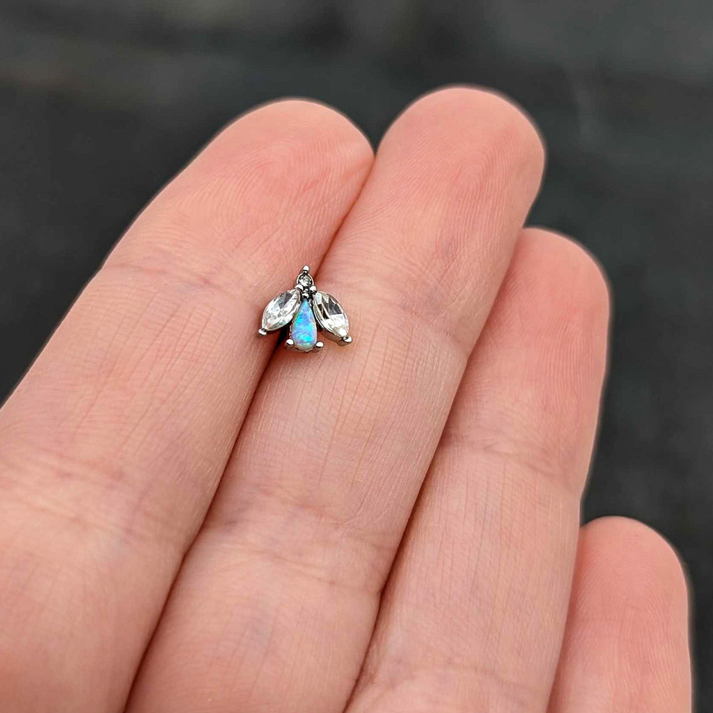 16G 1/4 White Synthetic Opal Flower Cartilage Tragus Earring