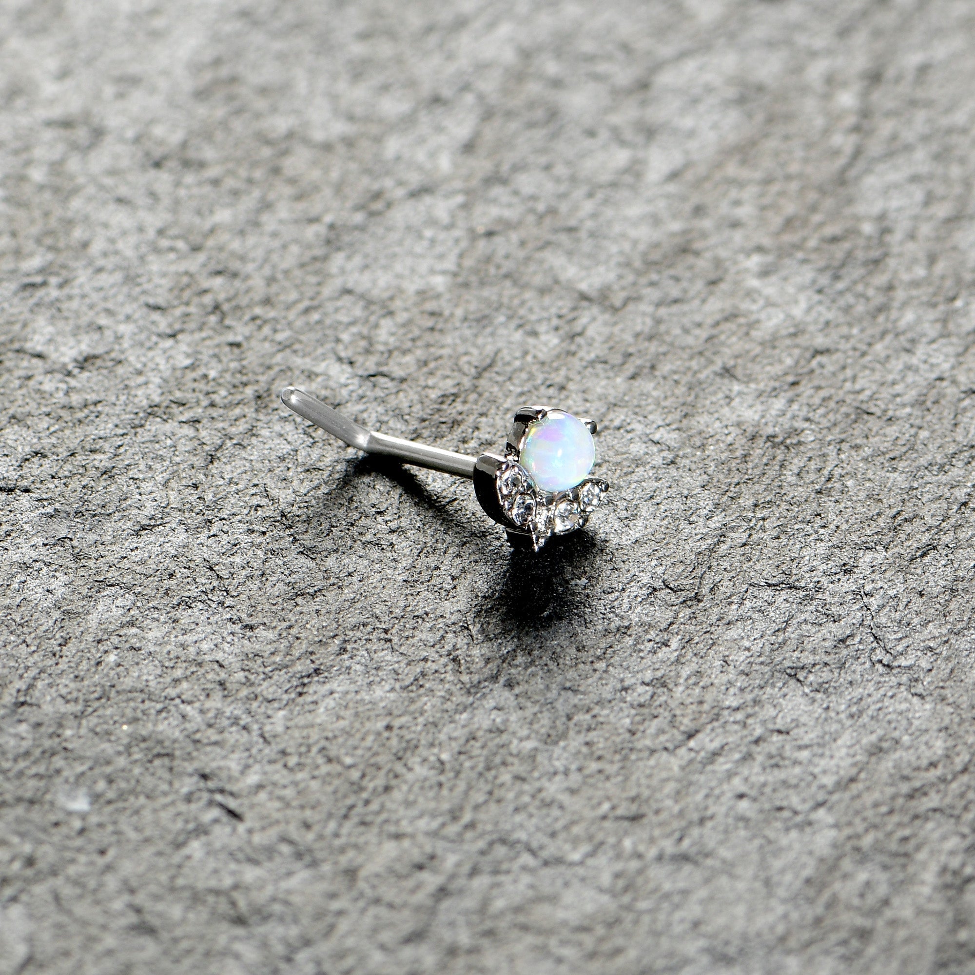20G 7mm White Synthetic Opal Style Flower L Shape Nose Ring