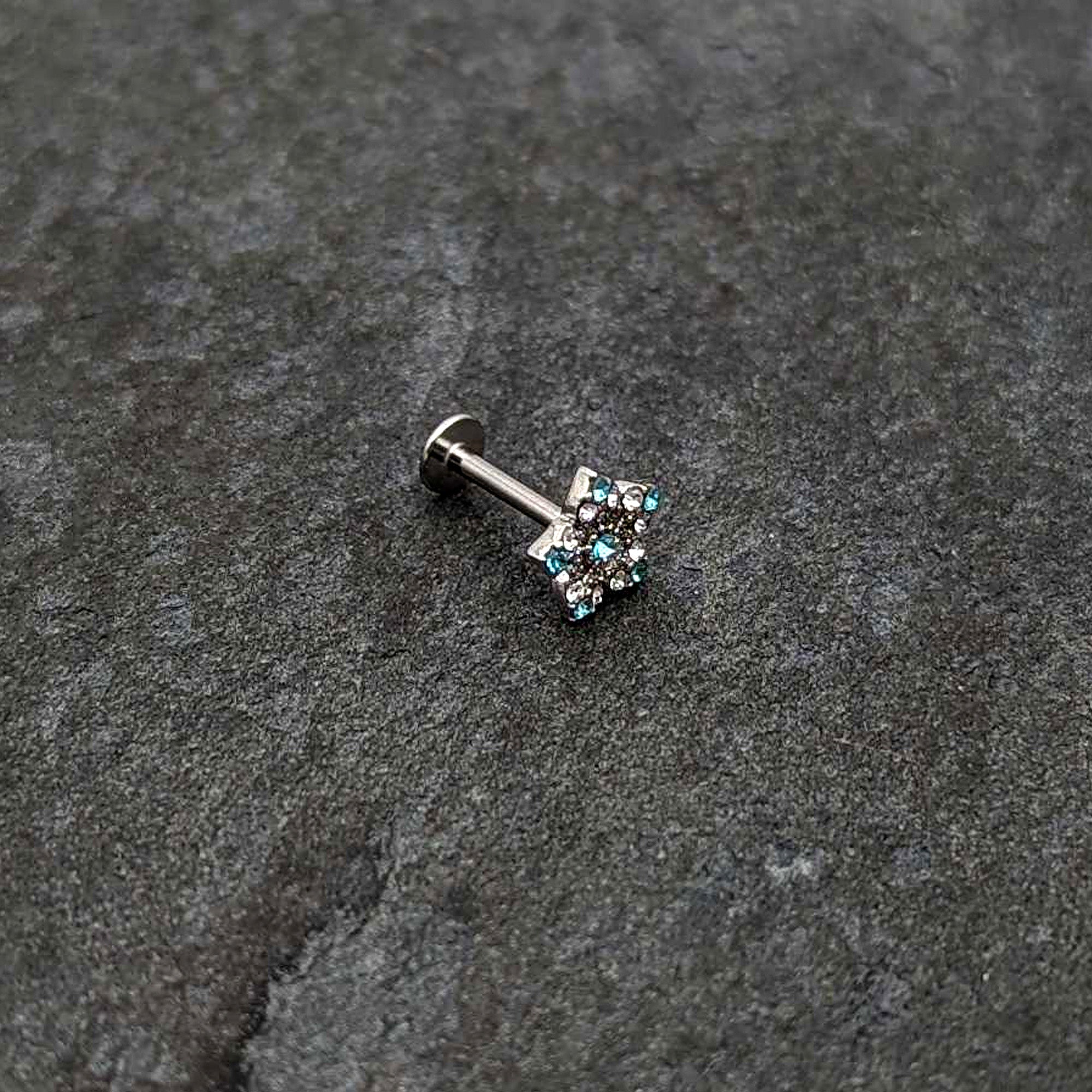 16G 5/16 Clear Blue Gem Opulent Flower Labret Monroe Tragus