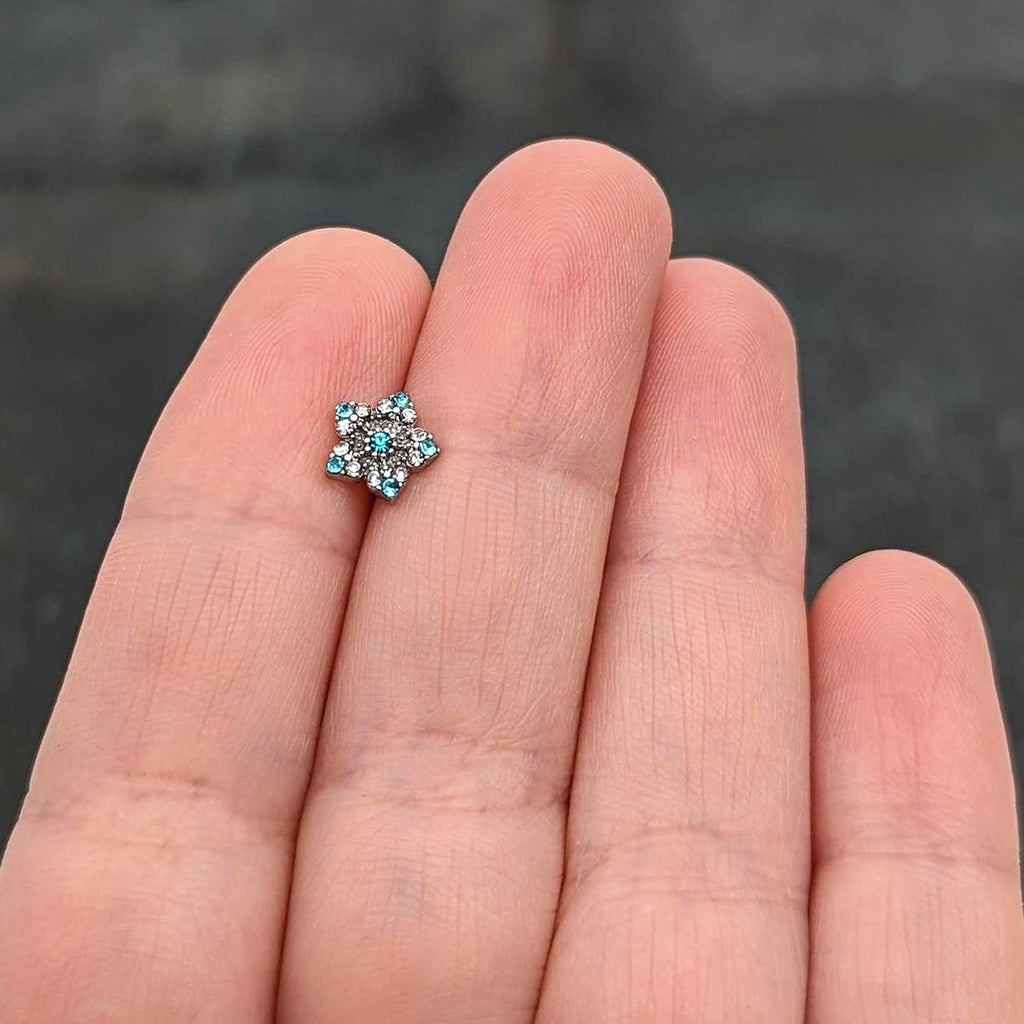16G 5/16 Clear Blue Gem Opulent Flower Labret Monroe Tragus