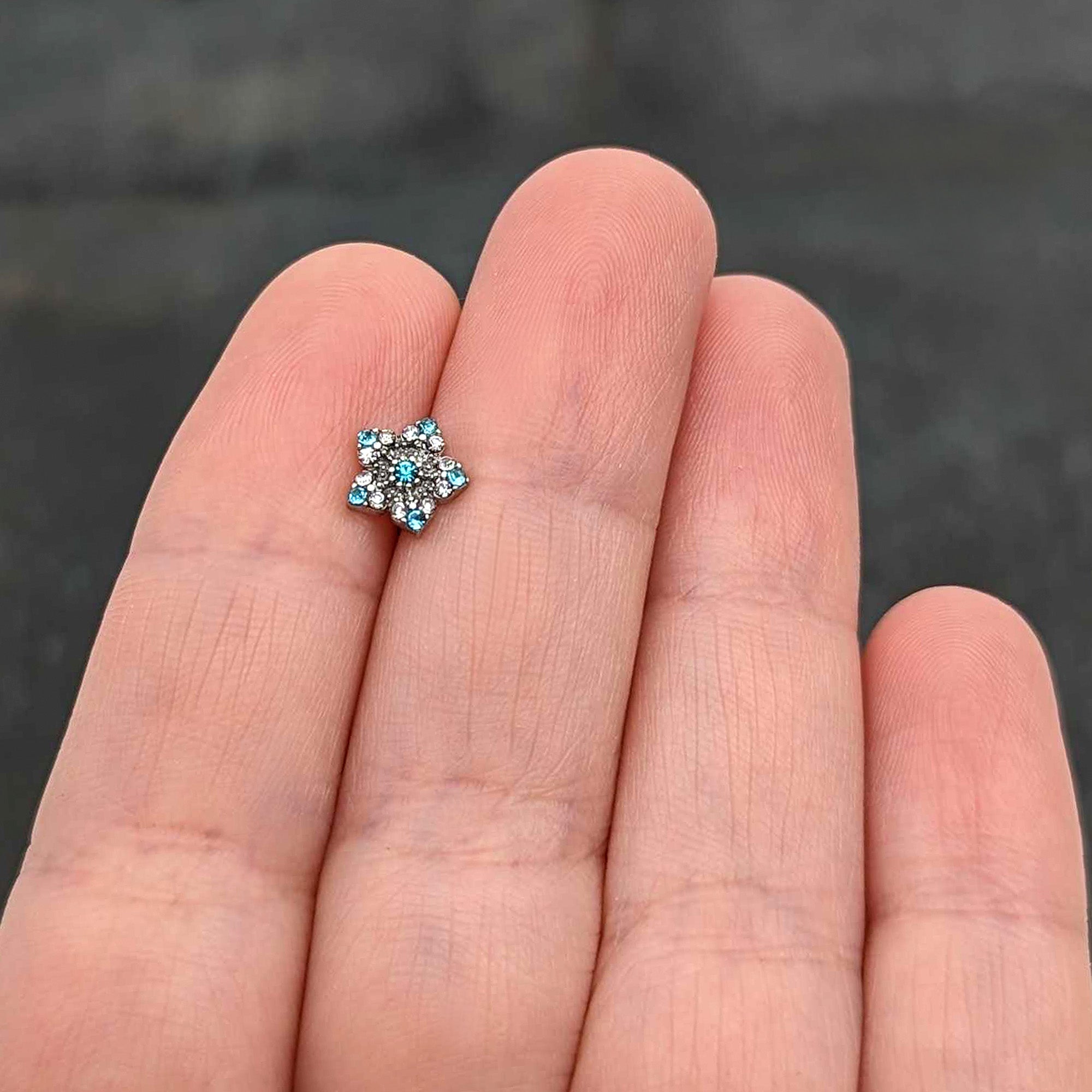 16G 5/16 Clear Blue Gem Opulent Flower Labret Monroe Tragus