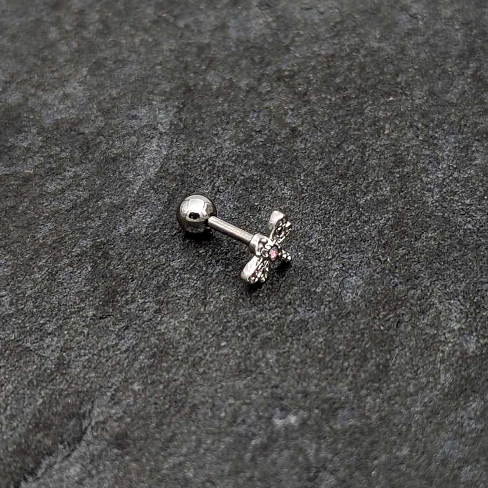 16G 1/4 Aurora Gem Ornate Dragonfly Cartilage Tragus Earring