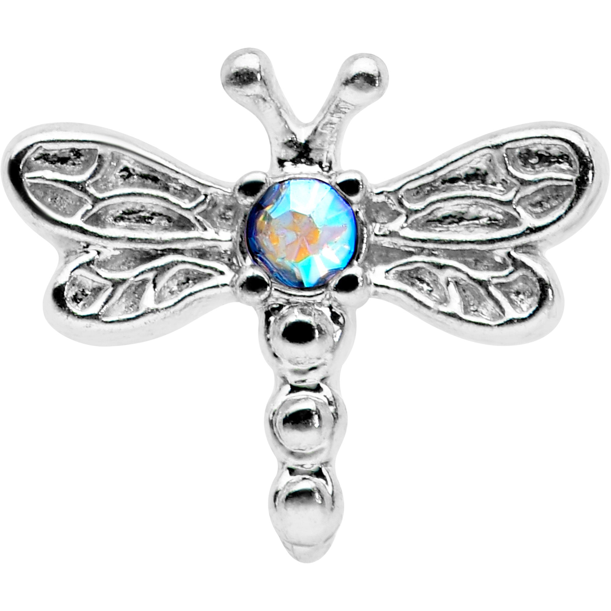 20G 7mm Aurora Gem Ornate Dragonfly L Shape Nose Ring